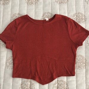 Women's Ribbed Knit Orange/Red Cropped Top Size Small